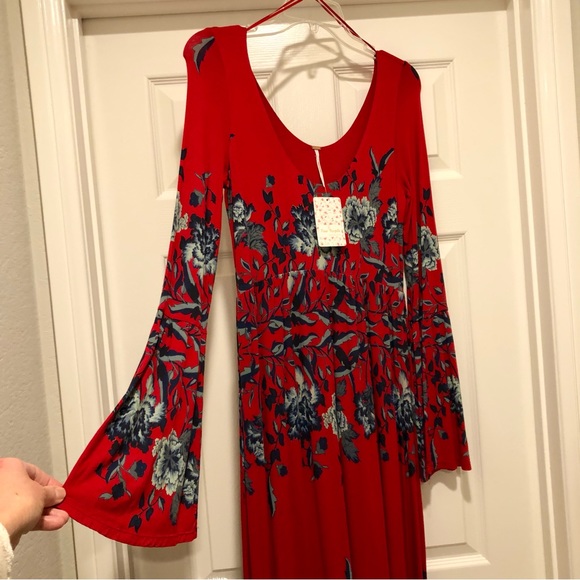 NWT Free People HOLIDAY Maxi Midnight Garden Red Floral Dress Size Small - Picture 3 of 8